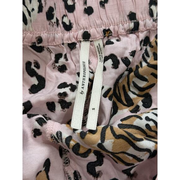 Anthropologie LyreBird ModaLuxe Short Sleeve PJ Set Sz Small Pink Tiger Leopard - Picture 3 of 7